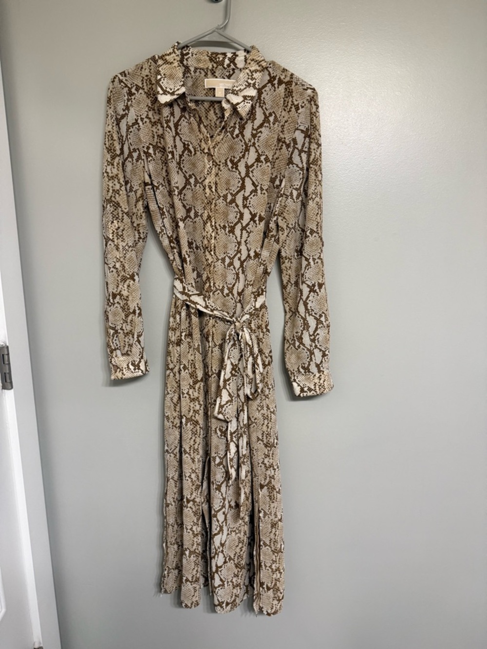 Michael Kors Brown and Cream Snake-Print Shirt Dress NWOT Size Medium